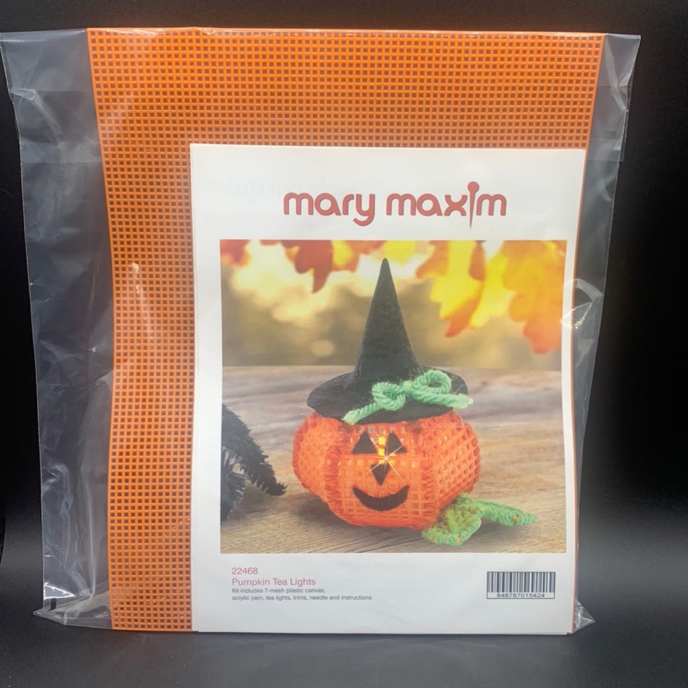 Mary Maxim Plastic Mesh Pumpkin Tea Lights Kit NIP